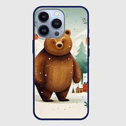 Чехол для iPhone 13 Pro Рождественский мишка фолк-арт, цвет: 3D-тёмно-синий