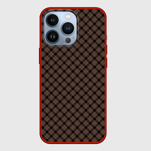 Чехол iPhone 13 Pro Коричневый клетчатый узор / 3D-Красный – фото 1