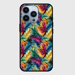 Чехол для iPhone 13 Pro Разноцветные пальмовые листья паттерн, цвет: 3D-черный
