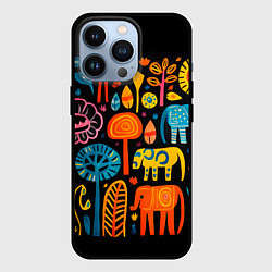 Чехол для iPhone 13 Pro Африканский узор со слонами - нейросеть, цвет: 3D-черный