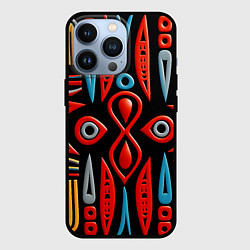 Чехол для iPhone 13 Pro Красно-синий узор в африканском стиле, цвет: 3D-черный