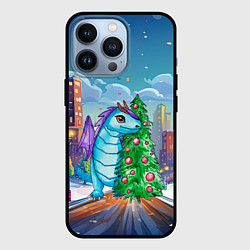Чехол для iPhone 13 Pro Дракон у новогодней елки, цвет: 3D-черный