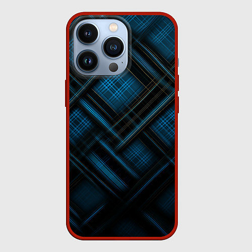 Чехол iPhone 13 Pro Тёмно-синяя шотландская клетка / 3D-Красный – фото 1