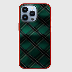 Чехол для iPhone 13 Pro Тёмно-зелёная диагональная шотландская клетка, цвет: 3D-красный