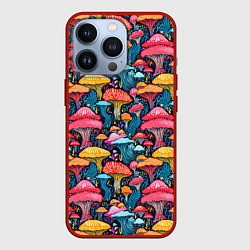 Чехол для iPhone 13 Pro Разноцветные грибы причудливый паттерн, цвет: 3D-красный