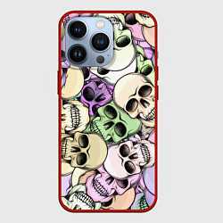 Чехол для iPhone 13 Pro Разноцветные черепа паттерн, цвет: 3D-красный