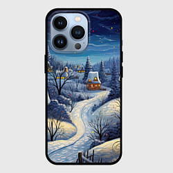 Чехол для iPhone 13 Pro Деревня новогодняя, цвет: 3D-черный