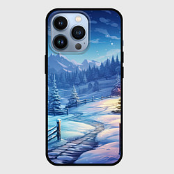 Чехол для iPhone 13 Pro Новогодний пейзаж и горы, цвет: 3D-черный