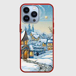 Чехол для iPhone 13 Pro Новогодний город иллюстрация, цвет: 3D-красный