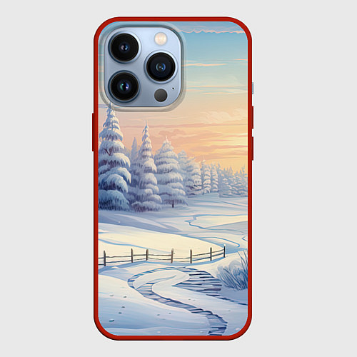 Чехол iPhone 13 Pro Новый год зимняя природа / 3D-Красный – фото 1