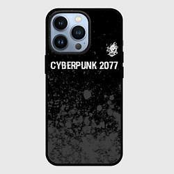 Чехол iPhone 13 Pro Cyberpunk 2077 glitch на темном фоне посередине