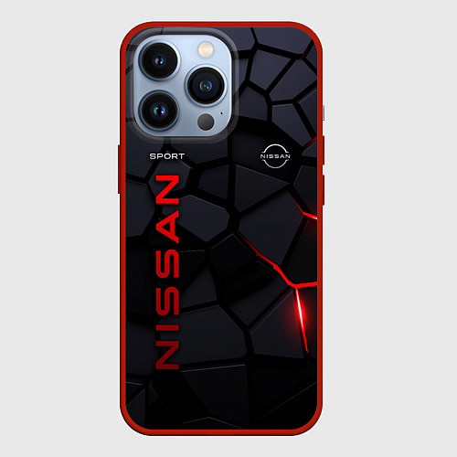 Чехол iPhone 13 Pro Nissan - плиты с эффектом свечения / 3D-Красный – фото 1