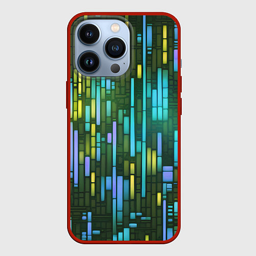 Чехол iPhone 13 Pro Неоновые полосы синие / 3D-Красный – фото 1