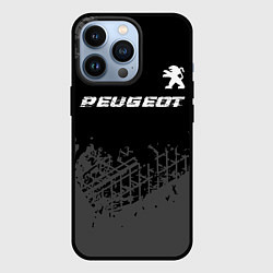Чехол для iPhone 13 Pro Peugeot speed на темном фоне со следами шин посере, цвет: 3D-черный