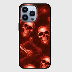 Чехол для iPhone 13 Pro Красные черепа и кости, цвет: 3D-черный