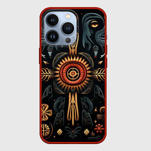 Чехол iPhone 13 Pro Паттерн в славянской стилистике / 3D-Красный – фото 1