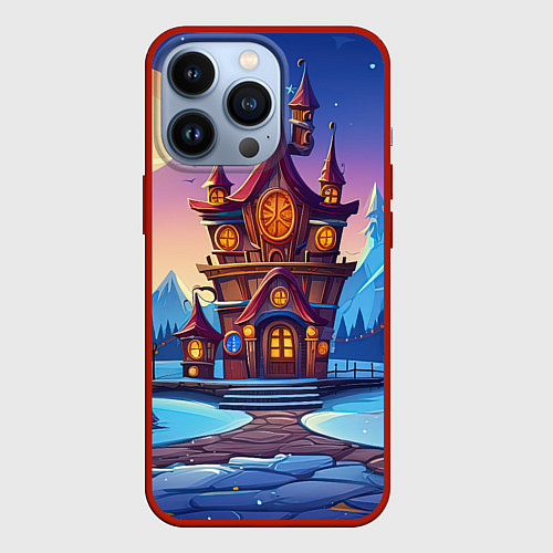 Чехол iPhone 13 Pro Новогодний сказочный замок / 3D-Красный – фото 1