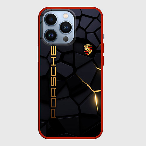 Чехол iPhone 13 Pro Porsche - плиты с эффектом свечения / 3D-Красный – фото 1
