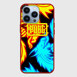 Чехол для iPhone 13 Pro PUBG dgragon flame steel, цвет: 3D-красный