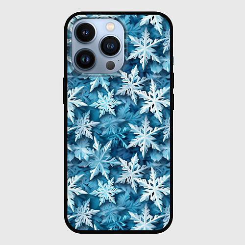 Чехол iPhone 13 Pro New Years pattern with snowflakes / 3D-Черный – фото 1