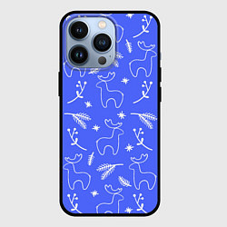 Чехол для iPhone 13 Pro Синий рождественский принт с оленями, цвет: 3D-черный