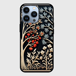Чехол для iPhone 13 Pro Новогодние узоры и деревья, цвет: 3D-черный