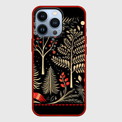 Чехол для iPhone 13 Pro Новогодний деревья и узоры, цвет: 3D-красный