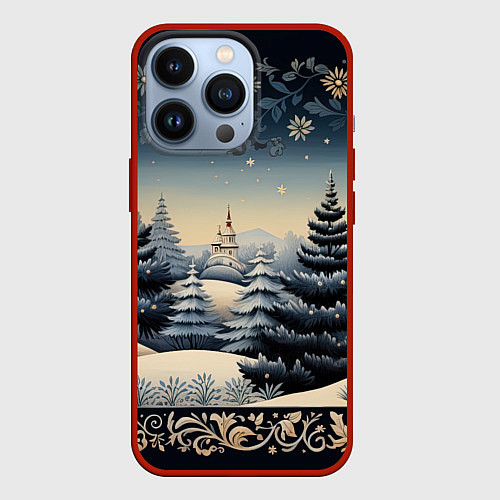 Чехол iPhone 13 Pro Сияние праздника новогодний орнамент / 3D-Красный – фото 1