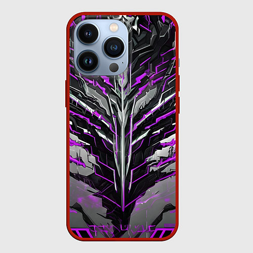 Чехол iPhone 13 Pro Киберпанк доспех фиолетовый / 3D-Красный – фото 1