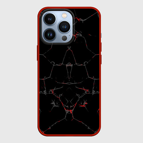 Чехол iPhone 13 Pro Черные текстуры и трещины / 3D-Красный – фото 1