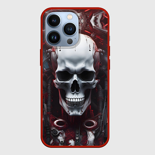 Чехол iPhone 13 Pro Киберпанк череп с дреддами / 3D-Красный – фото 1