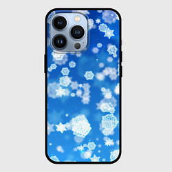 Чехол для iPhone 13 Pro Декоративные снежинки на синем, цвет: 3D-черный