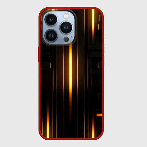 Чехол iPhone 13 Pro Неоновый узор черное золото стене / 3D-Красный – фото 1