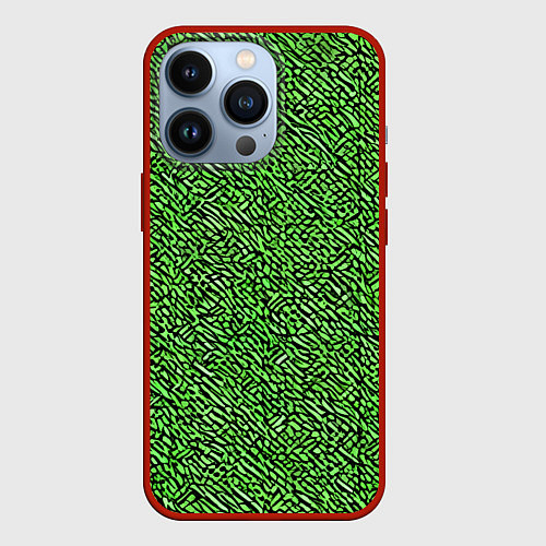 Чехол iPhone 13 Pro Чёрные и зелёные мазки / 3D-Красный – фото 1