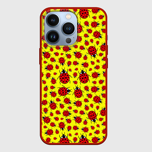 Чехол iPhone 13 Pro Божьи коровки цветные / 3D-Красный – фото 1