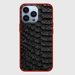 Чехол для iPhone 13 Pro Черная кожа рептилии, цвет: 3D-красный