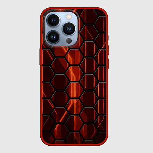 Чехол iPhone 13 Pro Огненные шестигранники соты / 3D-Красный – фото 1