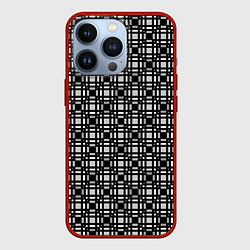 Чехол для iPhone 13 Pro Черно белый геометрический клетчатый узор, цвет: 3D-красный