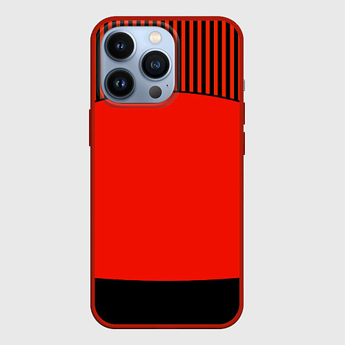 Чехол iPhone 13 Pro Оранжево черный комбинированный узор в полоску / 3D-Красный – фото 1