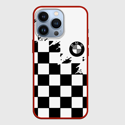 Чехол iPhone 13 Pro BMW black geometry splash / 3D-Красный – фото 1