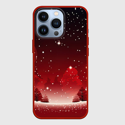 Чехол iPhone 13 Pro Зимний берег реки с деревьями и льдом / 3D-Красный – фото 1