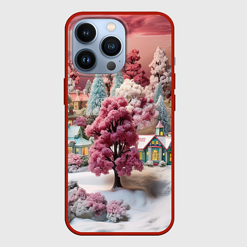 Чехол iPhone 13 Pro Зимний закат новый год / 3D-Красный – фото 1