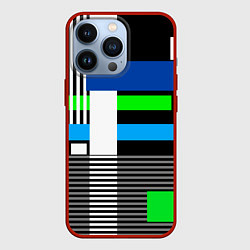 Чехол для iPhone 13 Pro Геометрический узор сине -зеленый в стиле пэчворк, цвет: 3D-красный