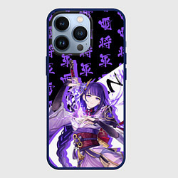 Чехол для iPhone 13 Pro Сёгун Райдэн иероглифы - Геншин Импакт, цвет: 3D-тёмно-синий