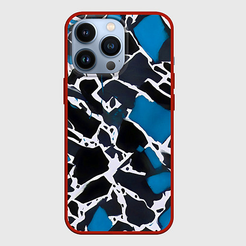 Чехол iPhone 13 Pro Кляксы чёрные и синие / 3D-Красный – фото 1