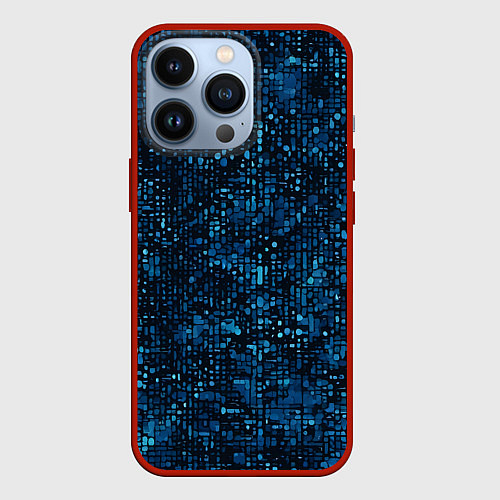 Чехол iPhone 13 Pro Синие точки на чёрном фоне / 3D-Красный – фото 1