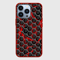 Чехол для iPhone 13 Pro Красные узоры шестиугольник, цвет: 3D-красный