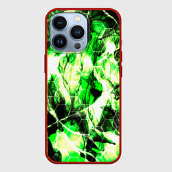 Чехол для iPhone 13 Pro Зелёные узоры джунгли, цвет: 3D-красный