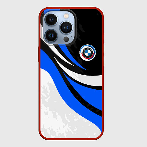 Чехол iPhone 13 Pro BMW - синяя абстракция / 3D-Красный – фото 1