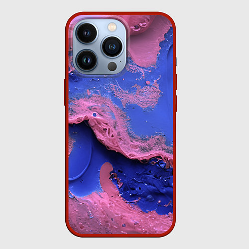 Чехол iPhone 13 Pro Розовая пена на синей краске / 3D-Красный – фото 1